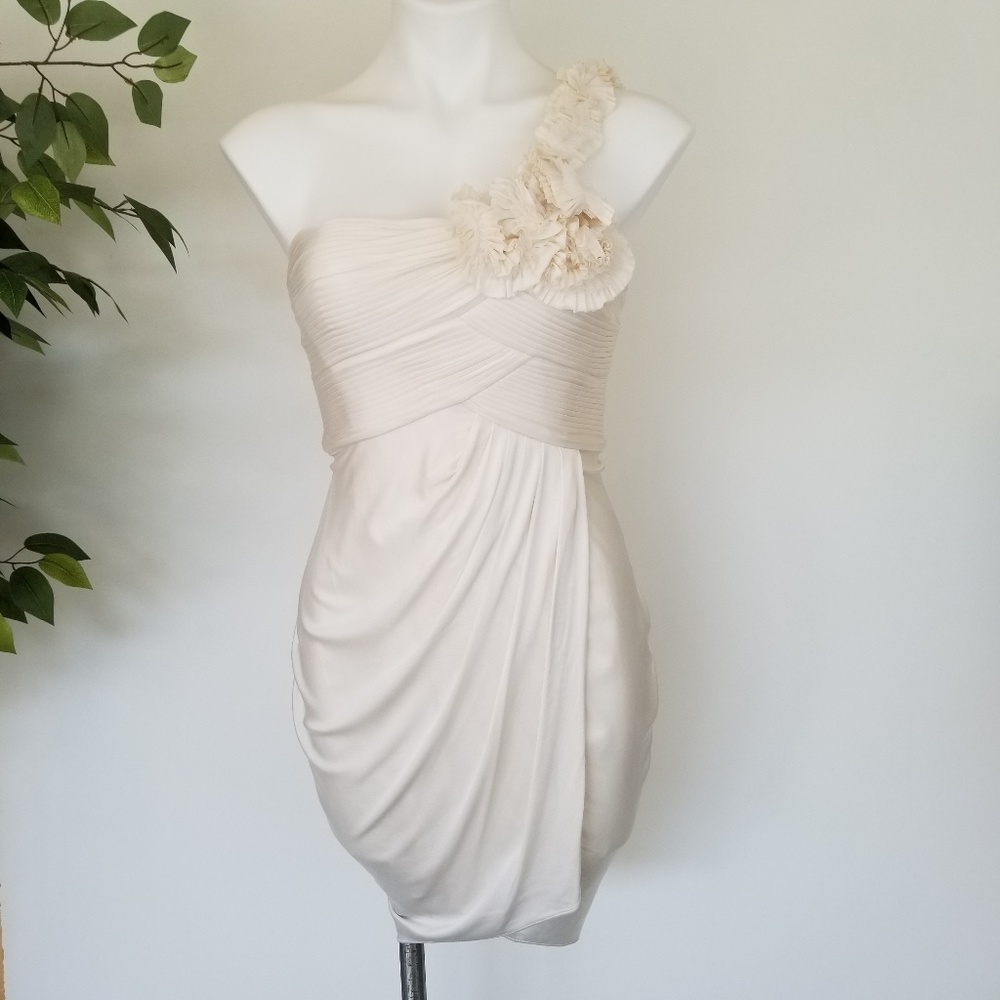BCBGMaxAzria Off White One Shoulder Dress